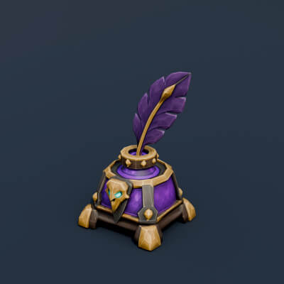 Stylized Low Poly Cursed Inkwell and Quill