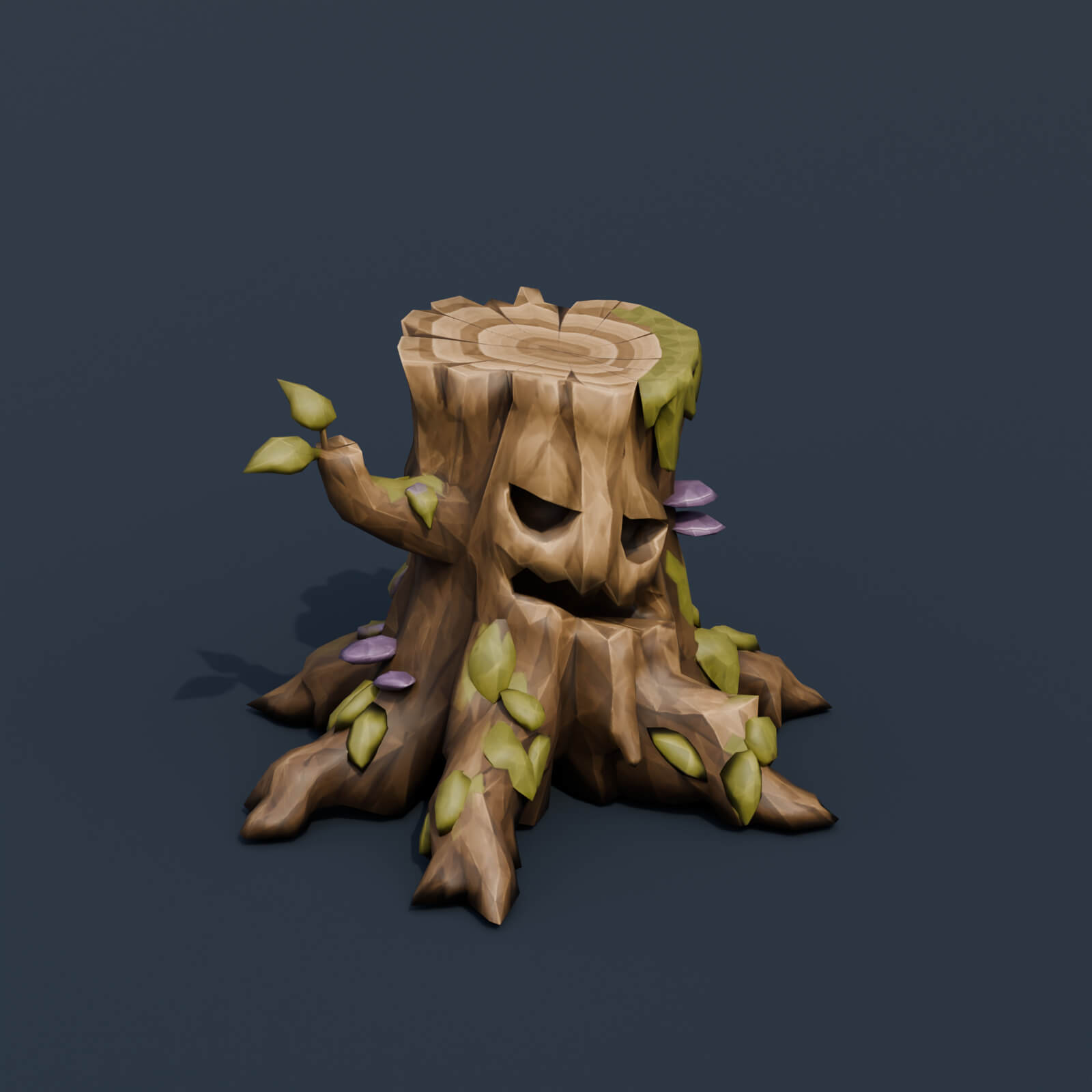 Stylized Low Poly Face Tree Stump 3D Model