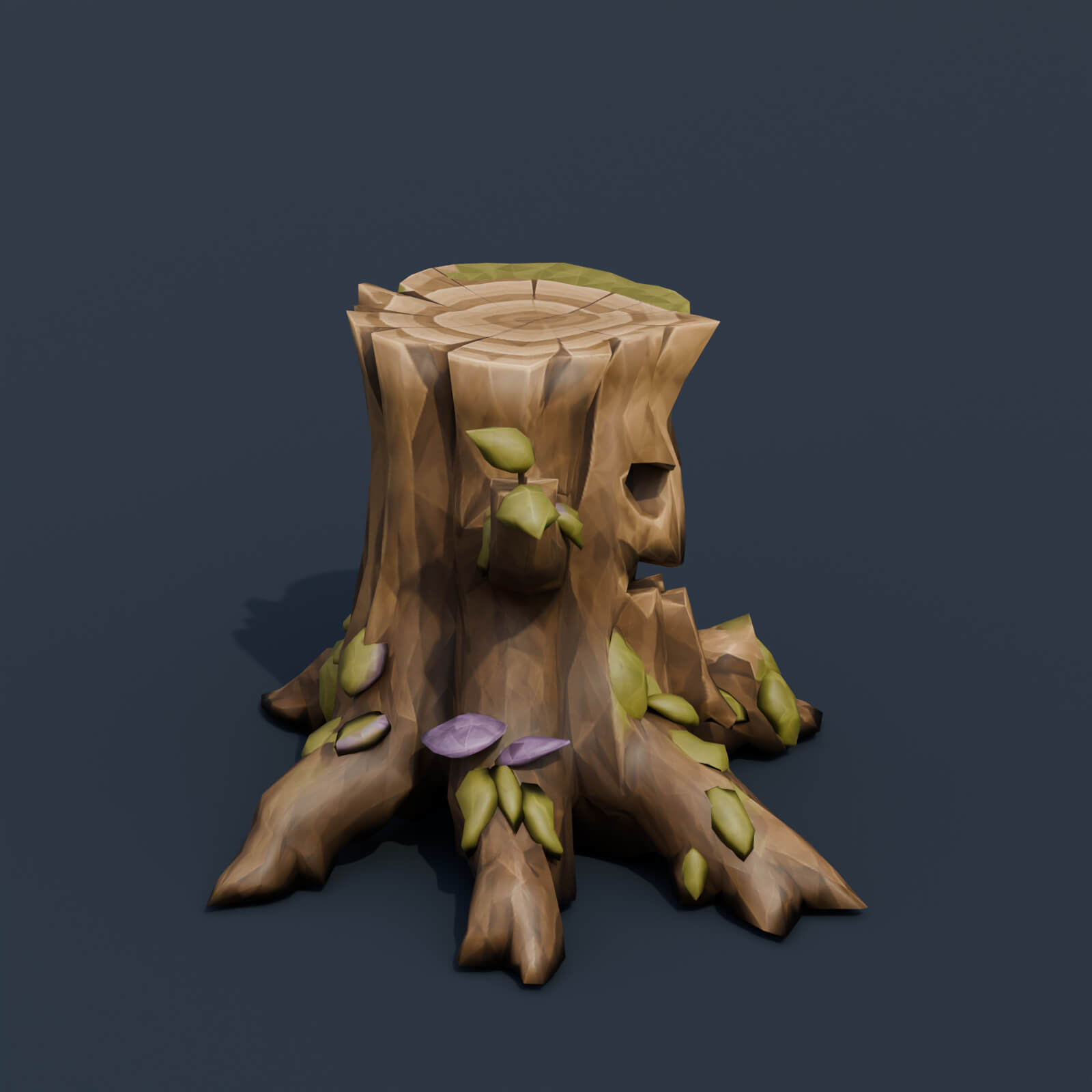 Stylized Low Poly Face Tree Stump 3D Model