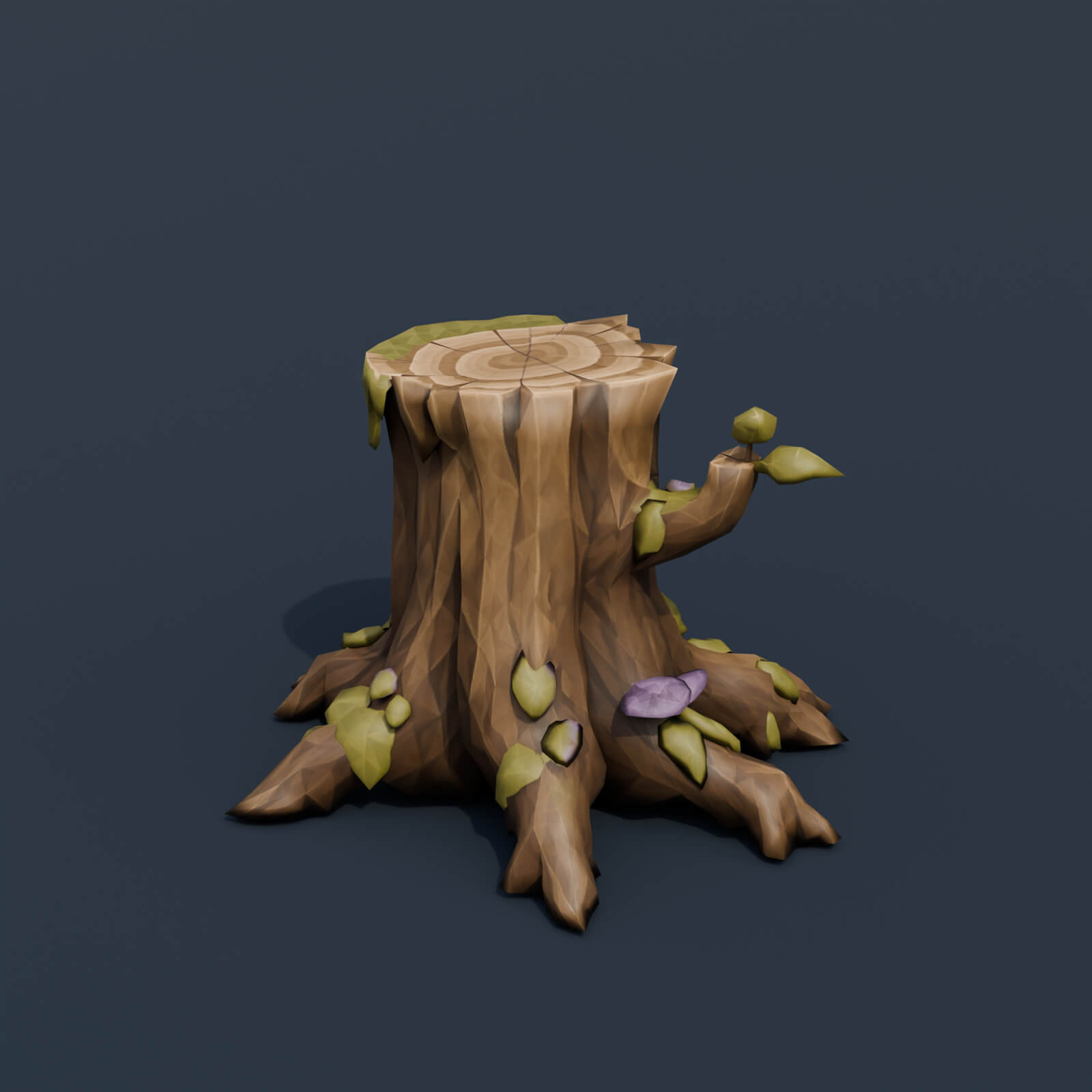 Stylized Low Poly Face Tree Stump 3D Model