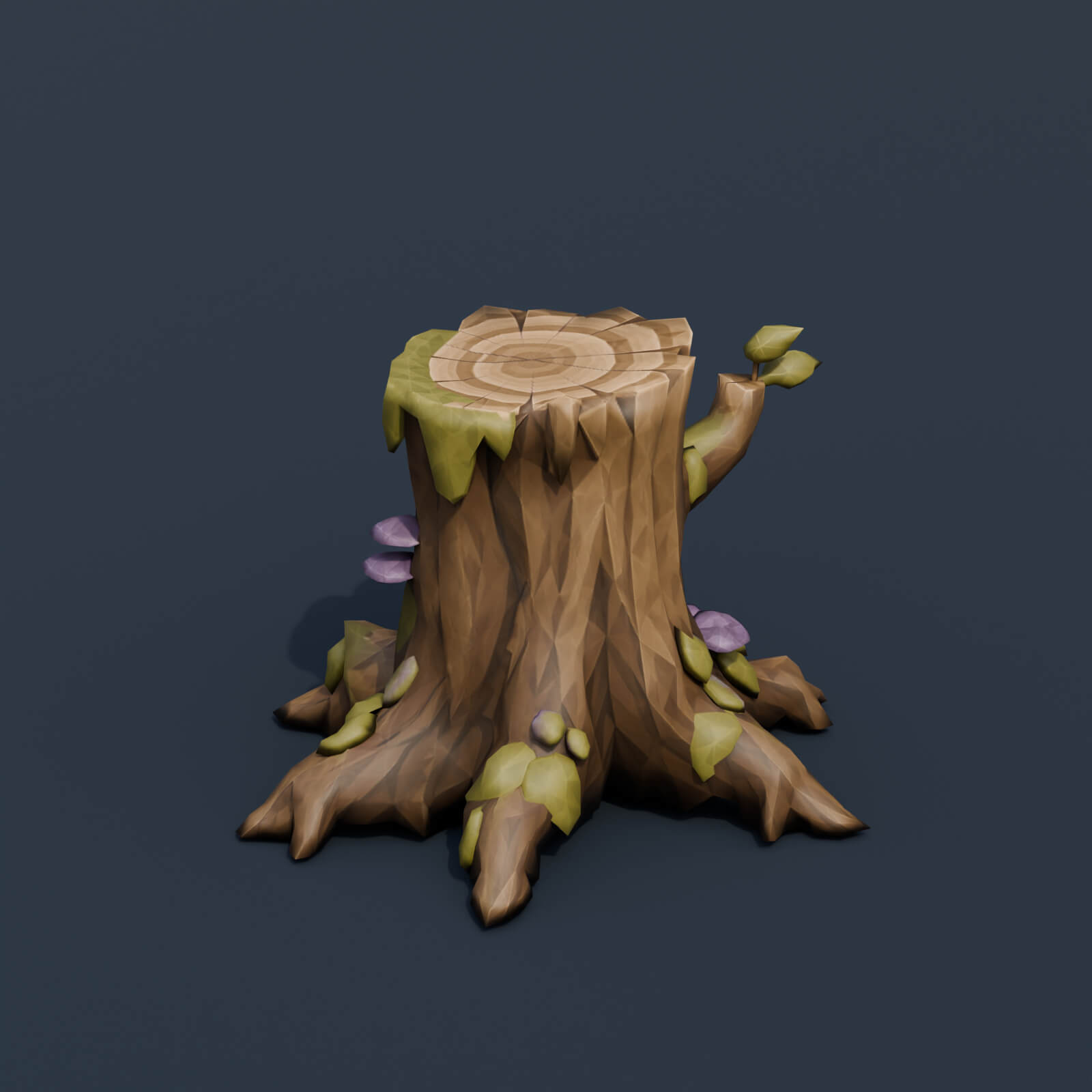 Stylized Low Poly Face Tree Stump 3D Model