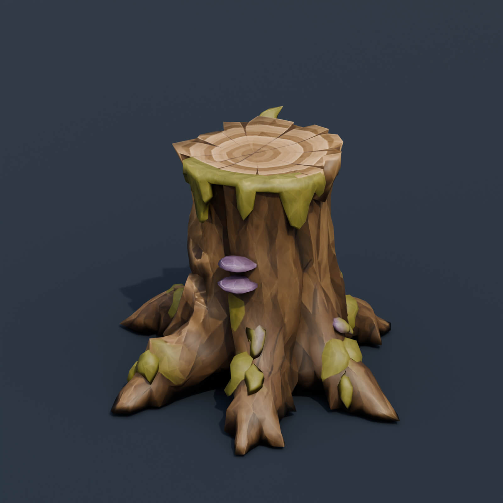 Stylized Low Poly Face Tree Stump 3D Model