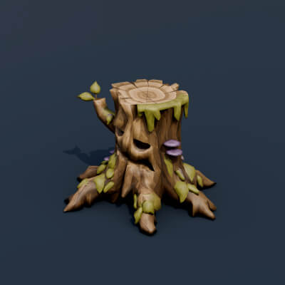 Stylized Low Poly Face Tree Stump