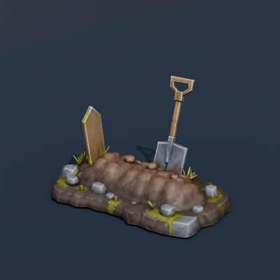 Stylized Low Poly Fresh Grave