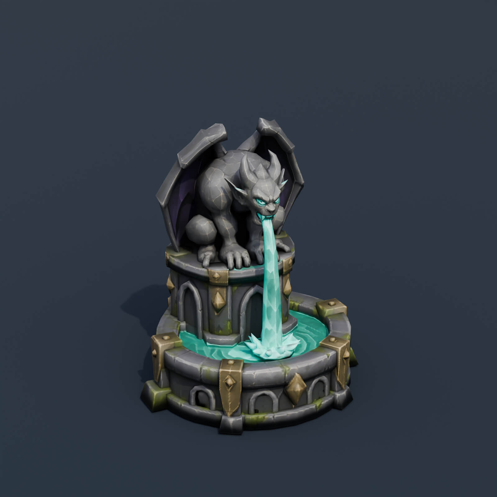 Stylized Low Poly Gargoyle Fountain 3D Model