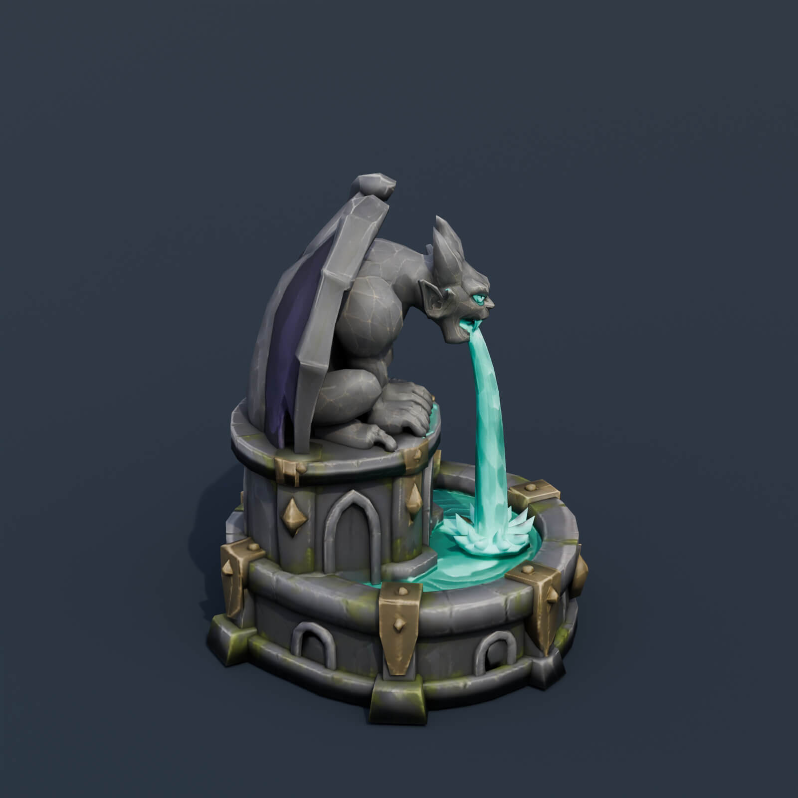 Stylized Low Poly Gargoyle Fountain 3D Model