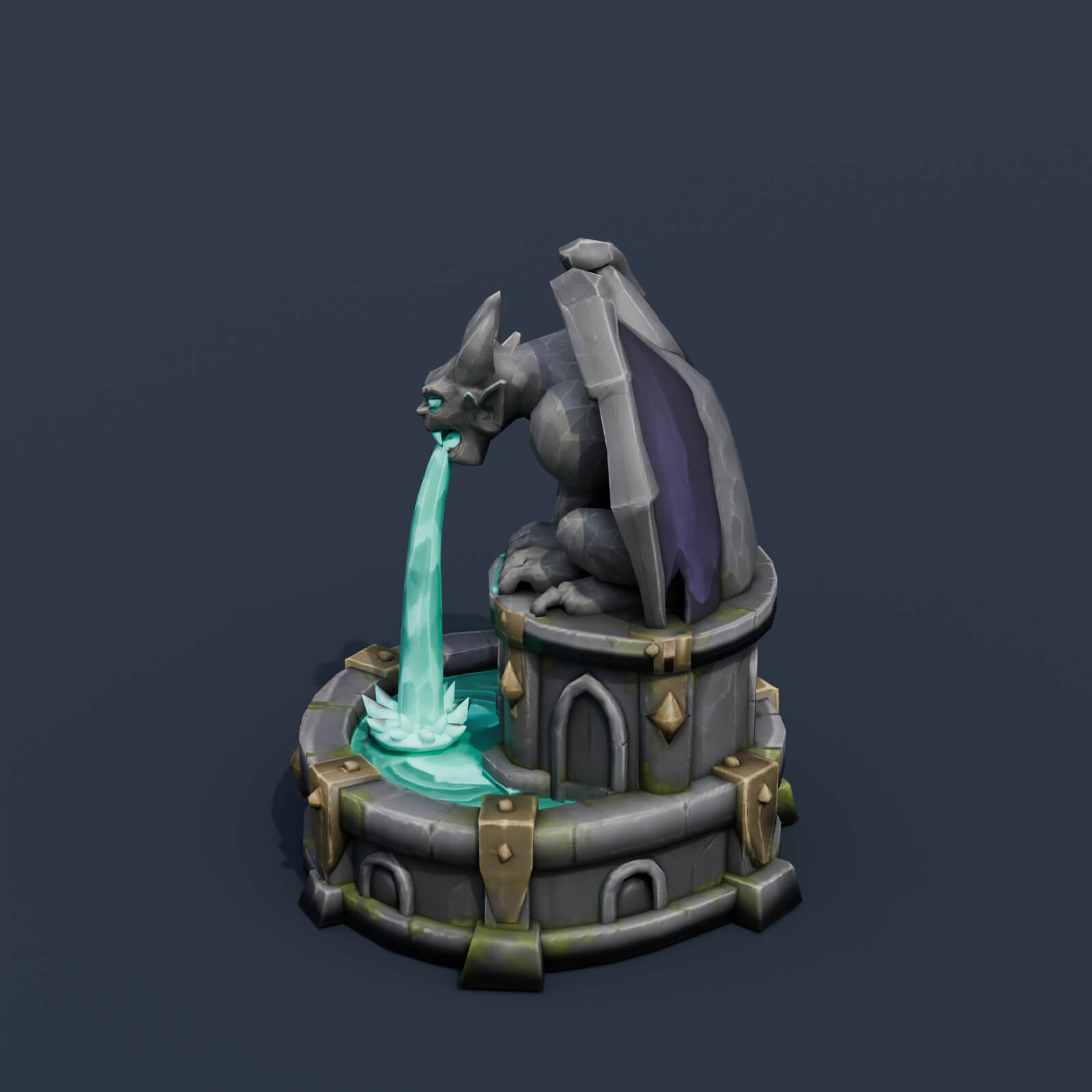 Stylized Low Poly Gargoyle Fountain 3D Model