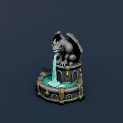 Stylized Low Poly Gargoyle Fountain