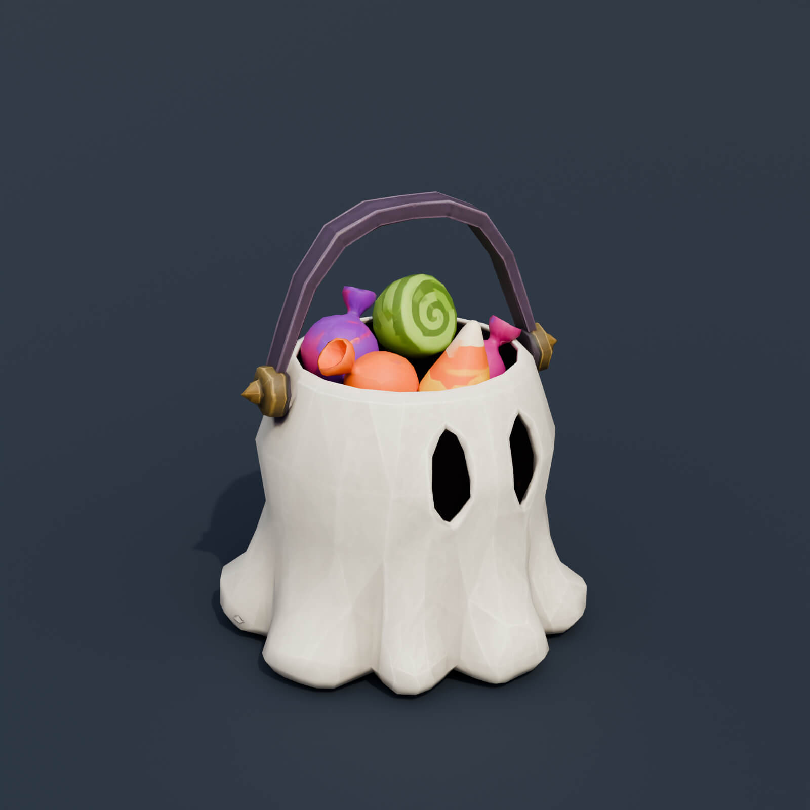 Stylized Low Poly Ghost Candy Bucket 3D Model