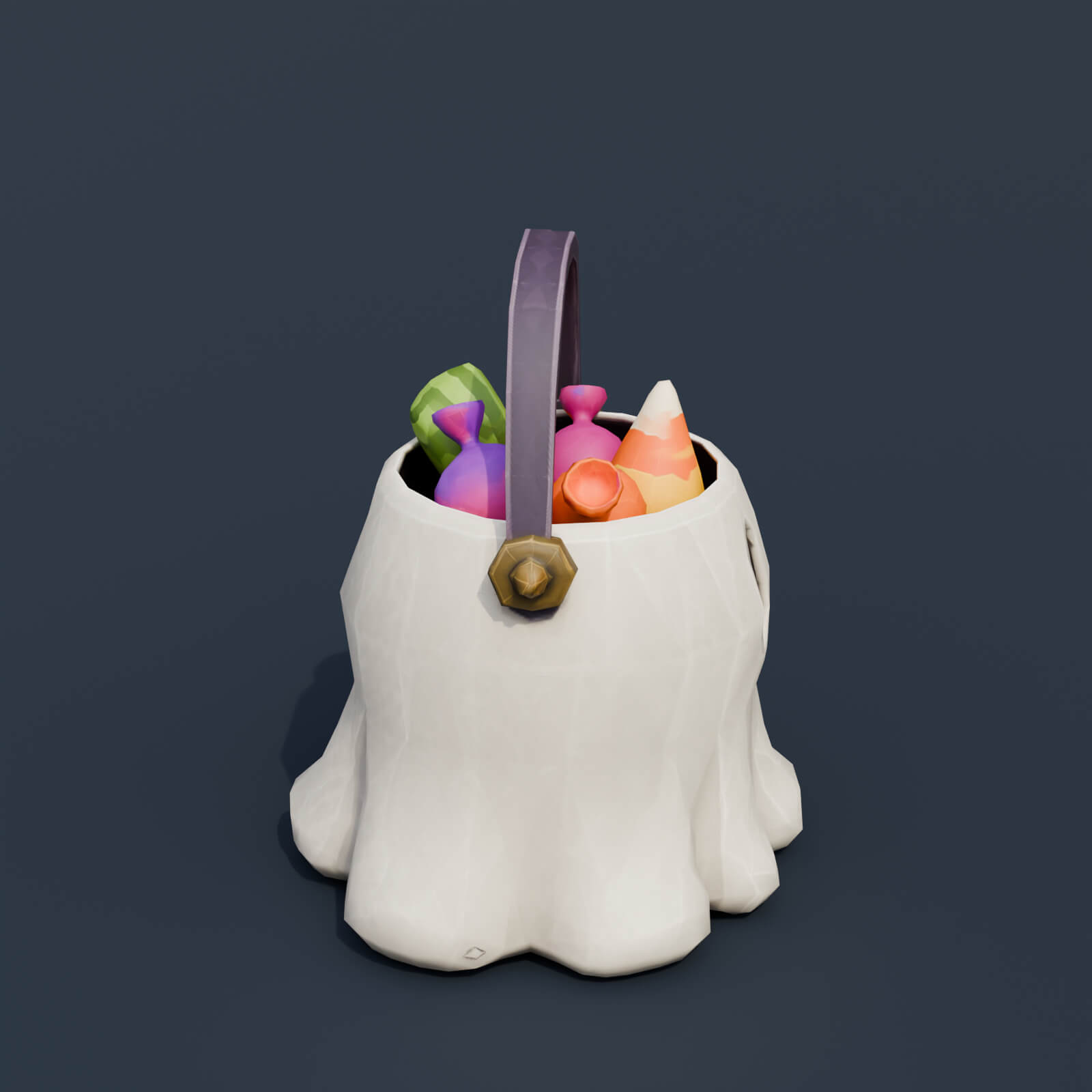 Stylized Low Poly Ghost Candy Bucket 3D Model