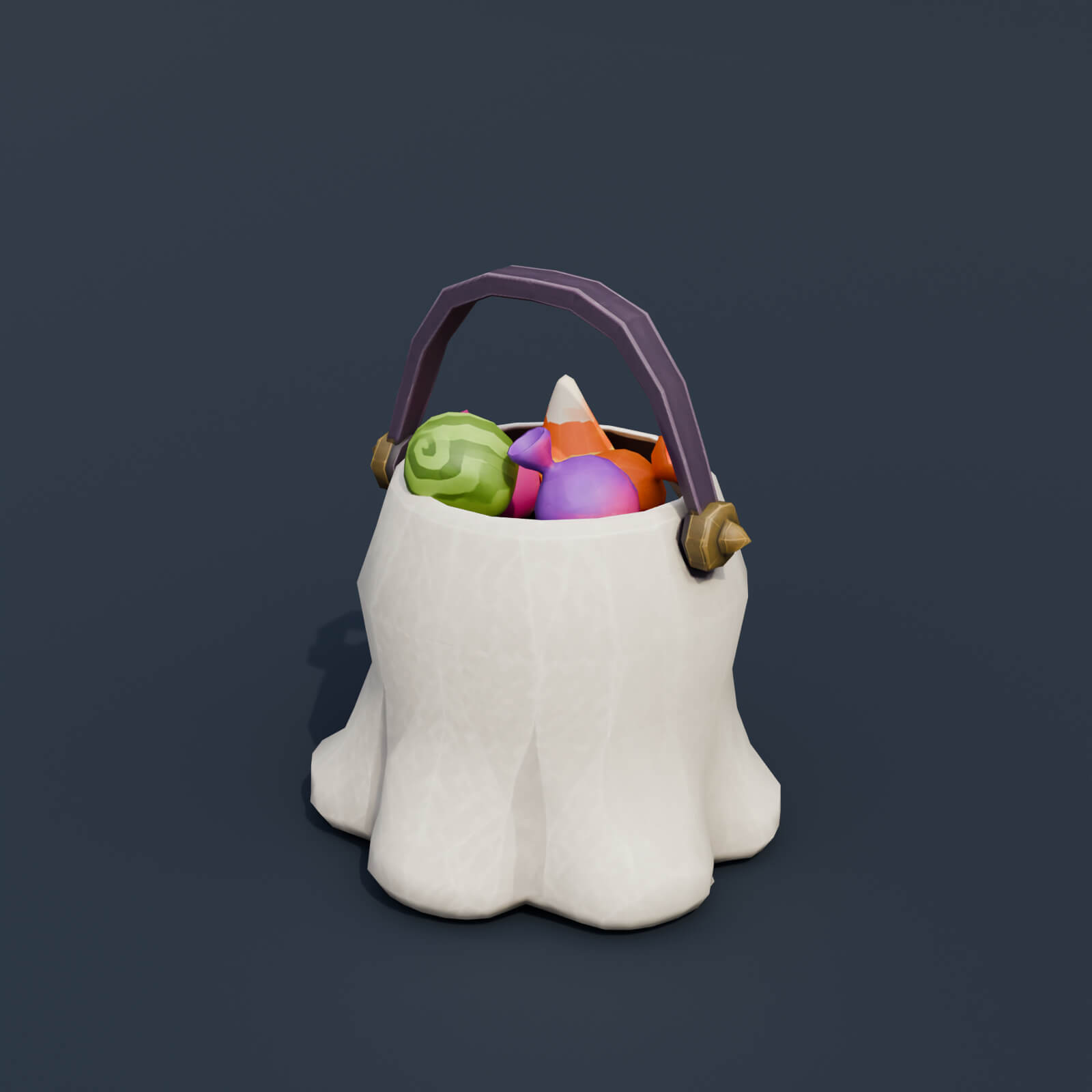 Stylized Low Poly Ghost Candy Bucket 3D Model