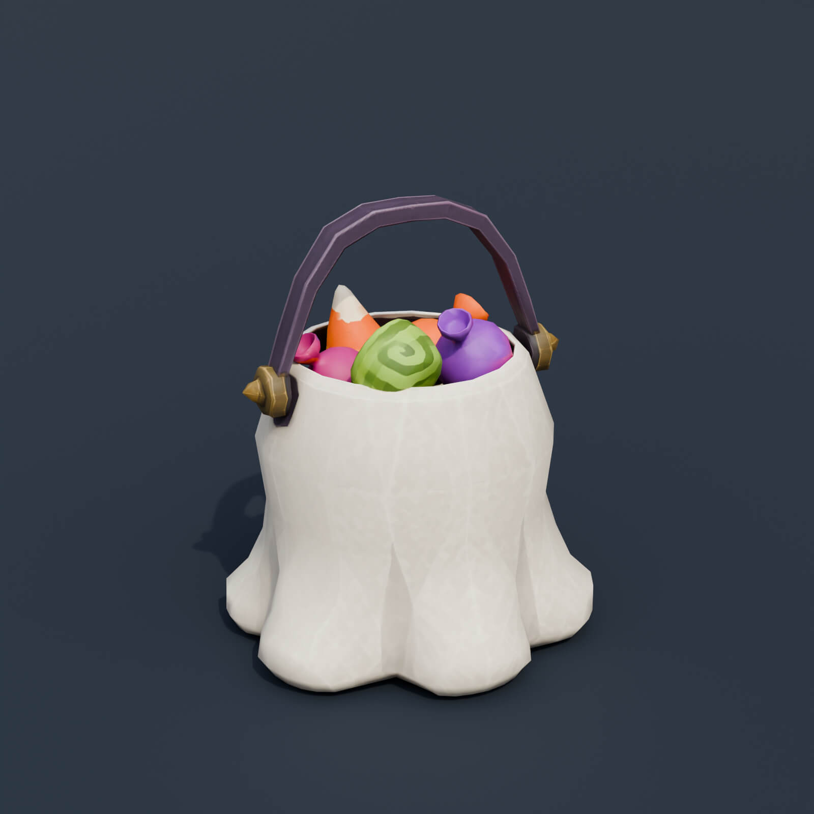 Stylized Low Poly Ghost Candy Bucket 3D Model