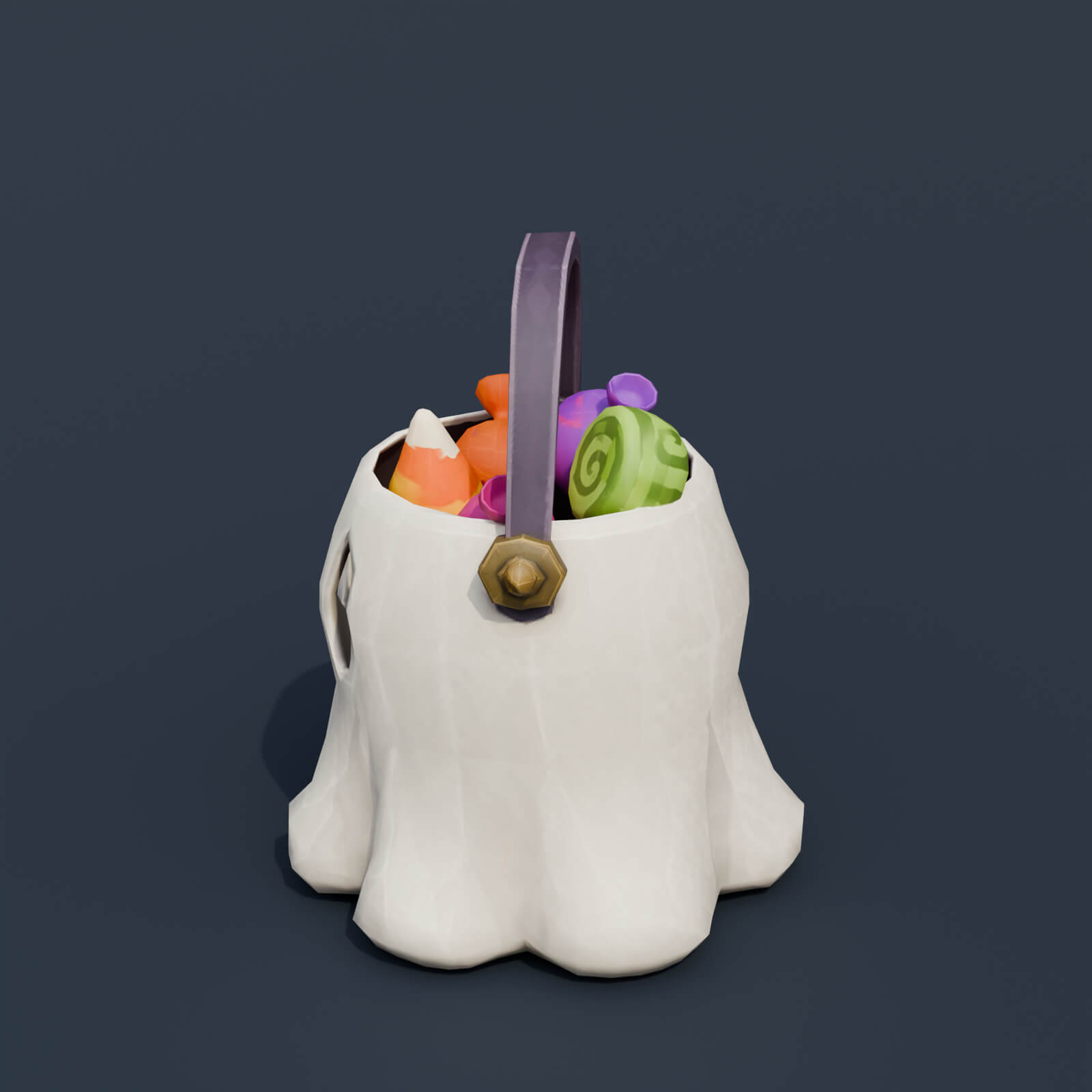 Stylized Low Poly Ghost Candy Bucket 3D Model