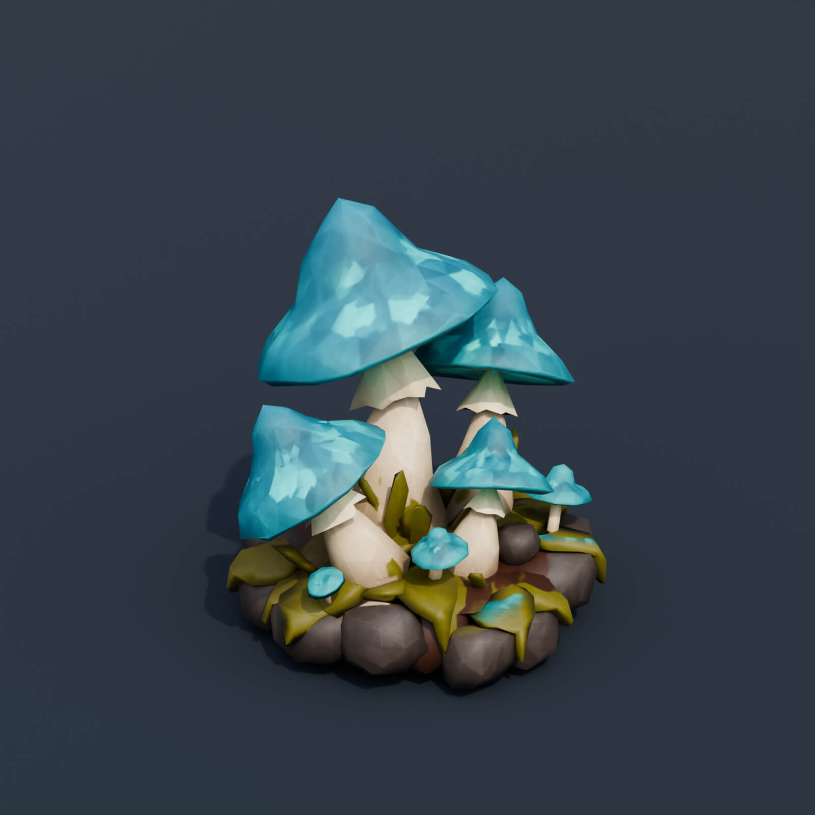 Stylized Low Poly Glowing Mushroom Cluster 3D Model