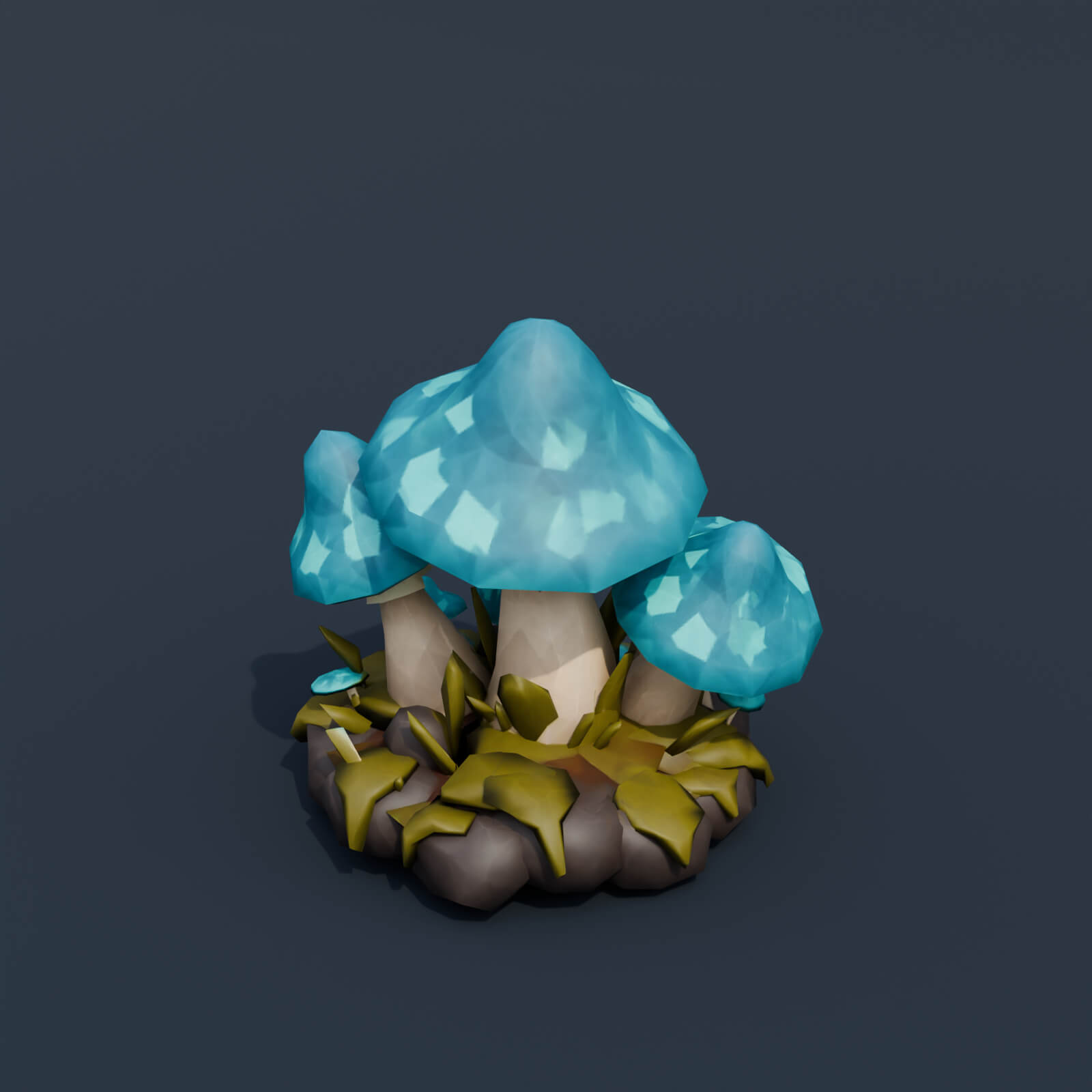 Stylized Low Poly Glowing Mushroom Cluster 3D Model
