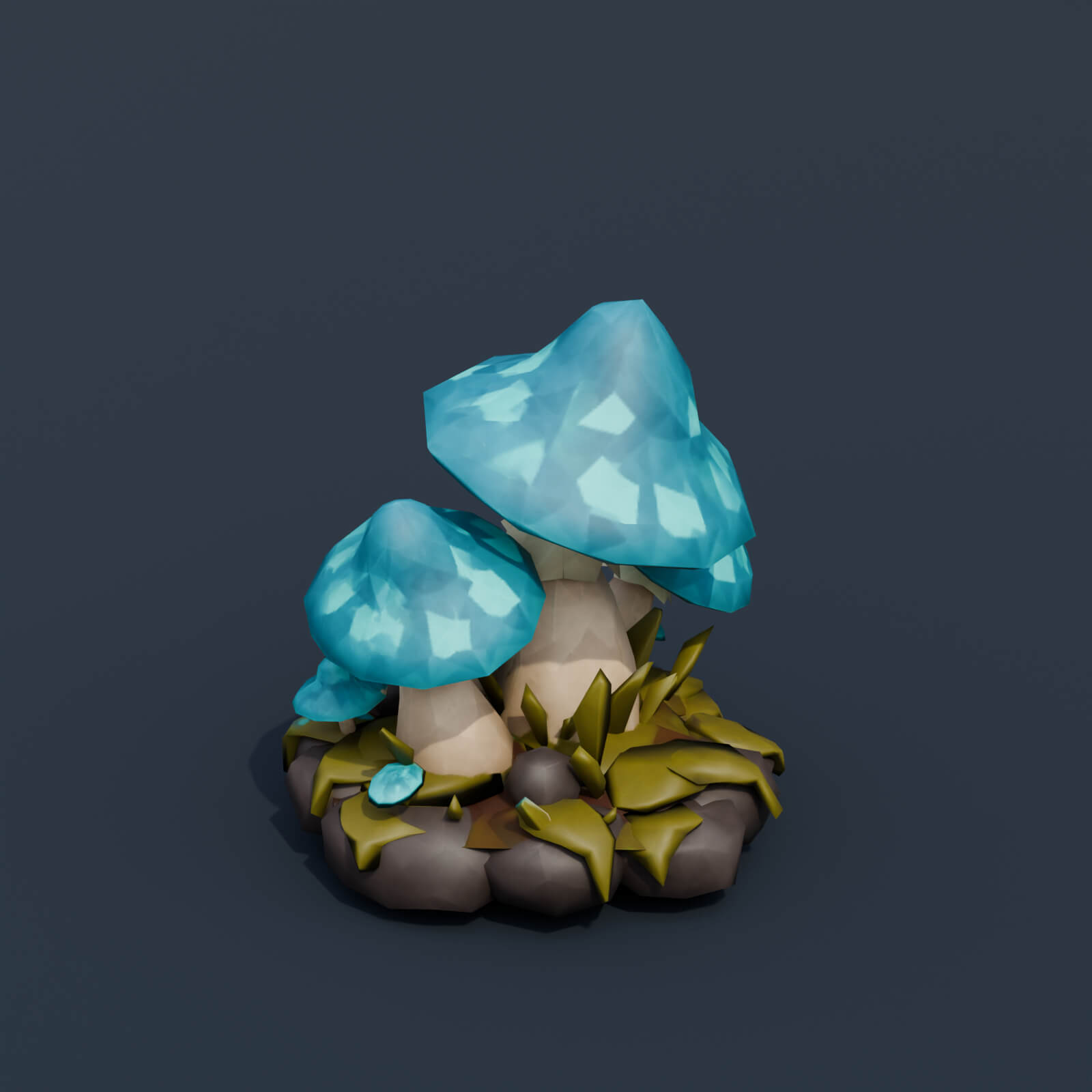 Stylized Low Poly Glowing Mushroom Cluster 3D Model
