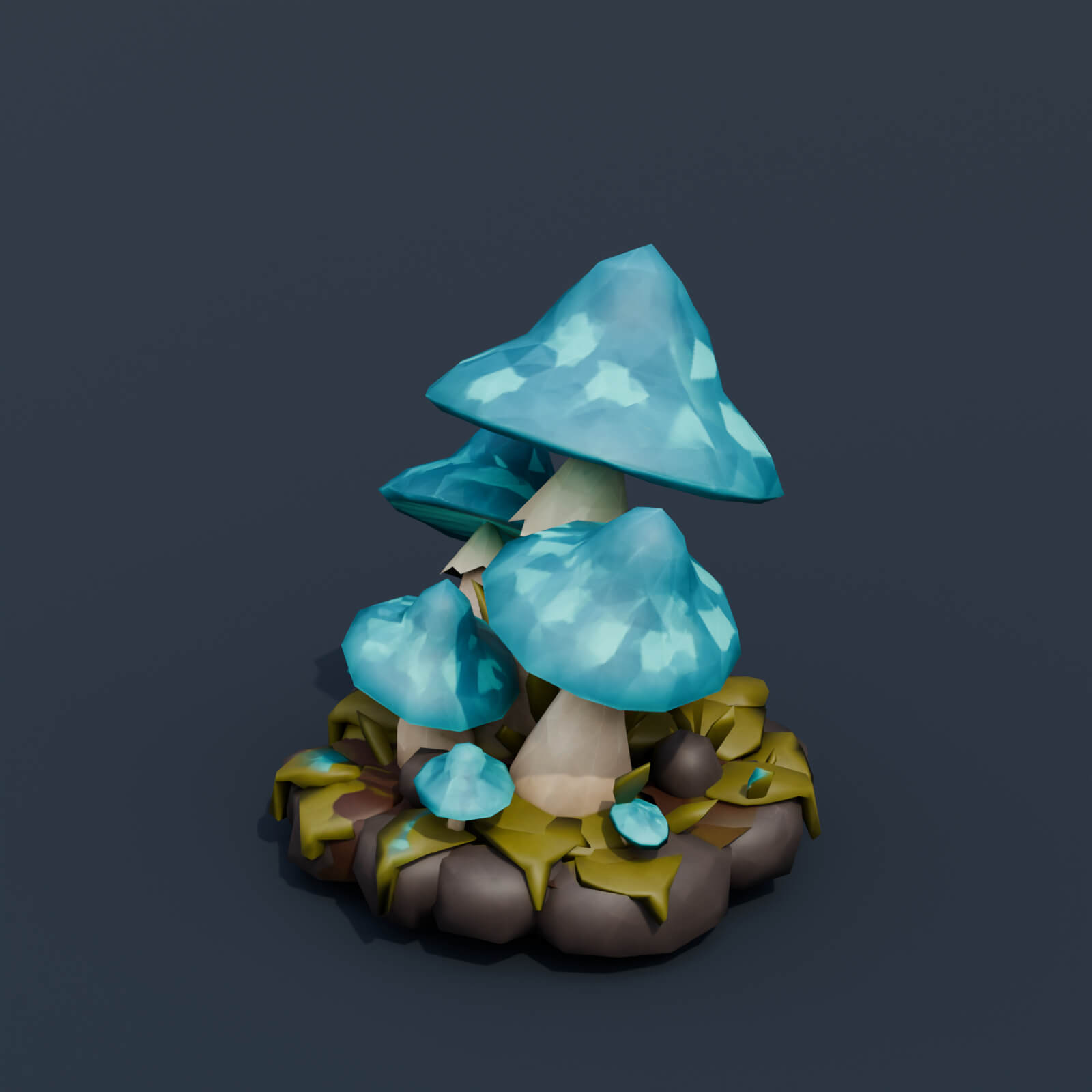 Stylized Low Poly Glowing Mushroom Cluster 3D Model