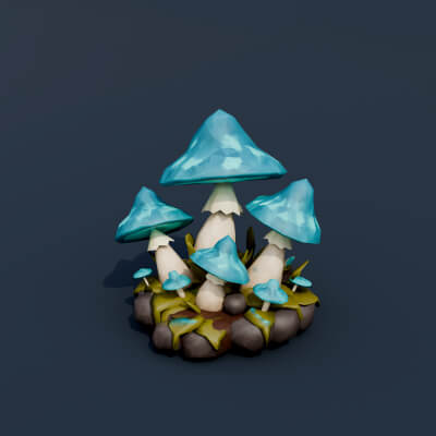 Stylized Low Poly Glowing Mushroom Cluster
