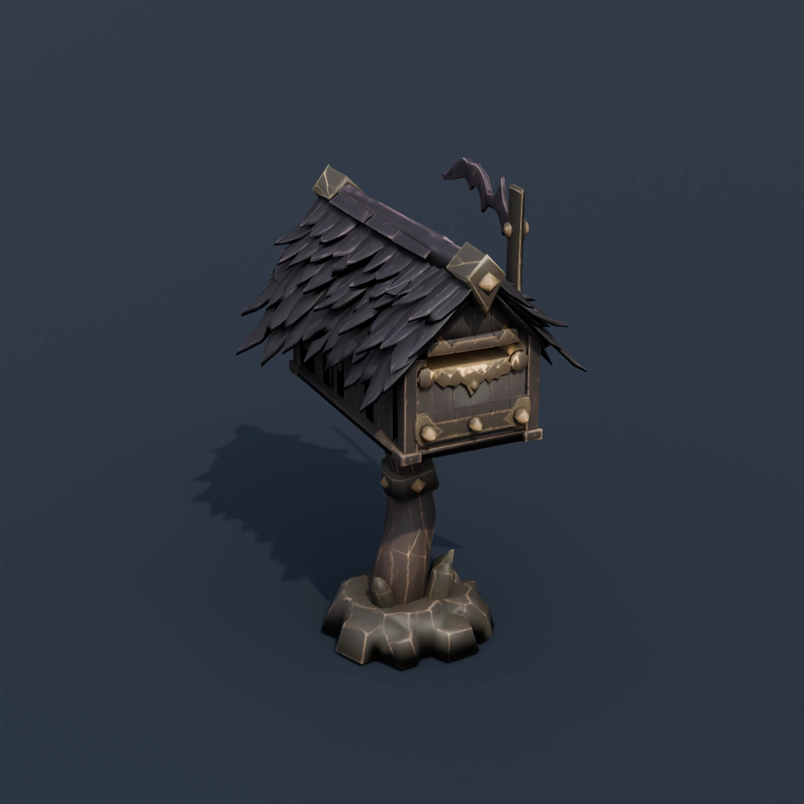 Stylized Low Poly Gothic Raven Wing Mailbox 3D Model