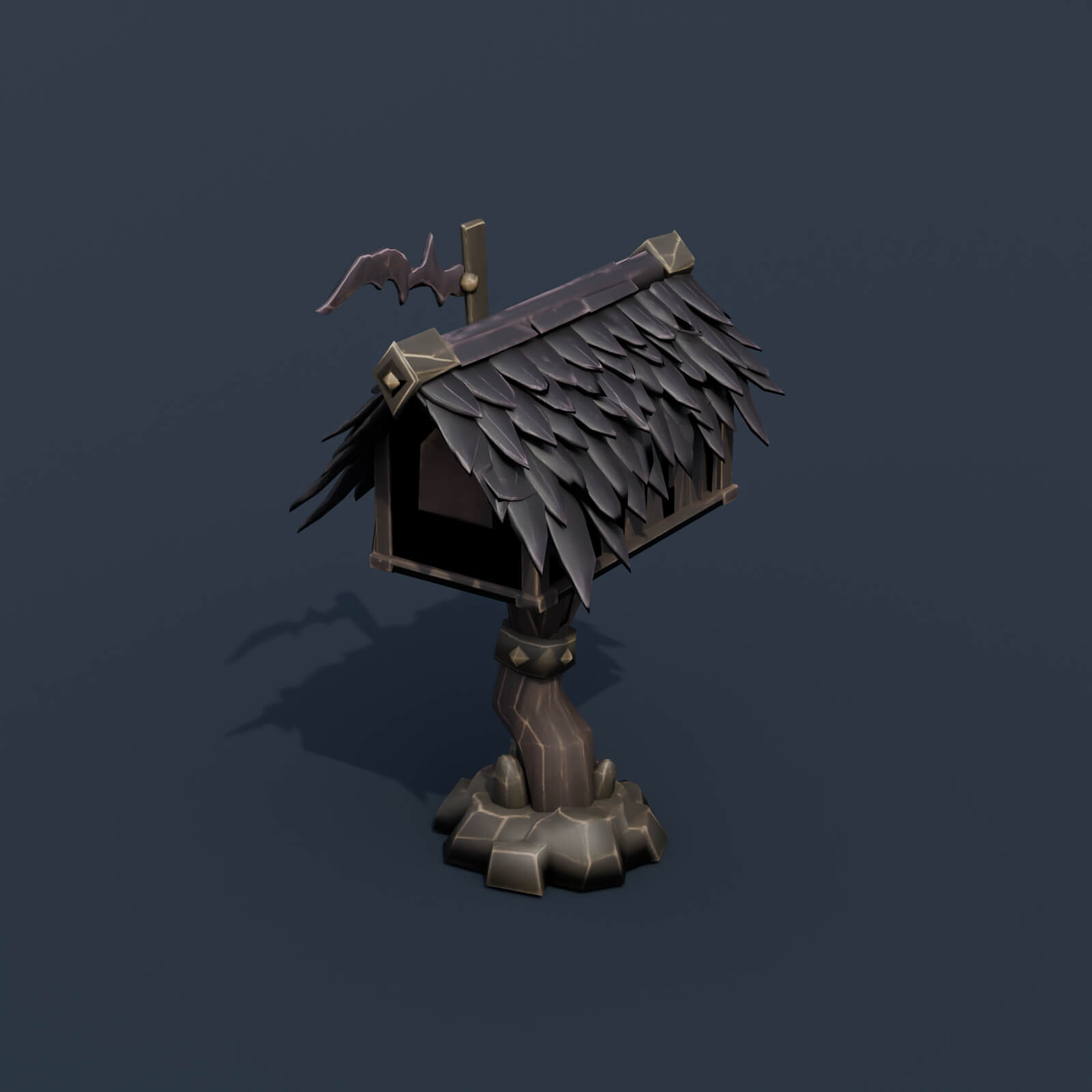 Stylized Low Poly Gothic Raven Wing Mailbox 3D Model