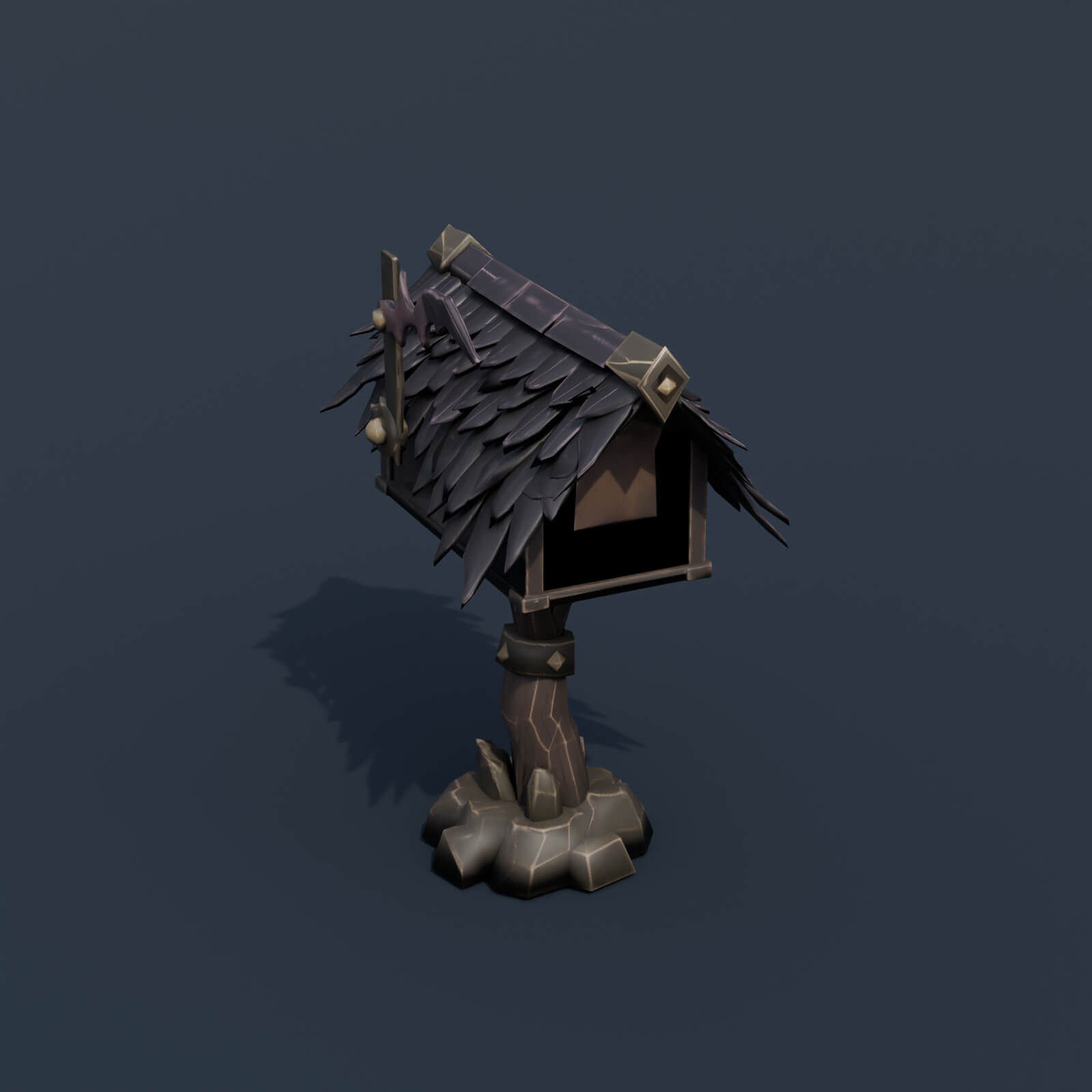 Stylized Low Poly Gothic Raven Wing Mailbox 3D Model