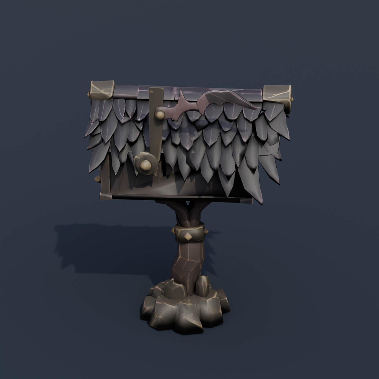 Stylized Low Poly Gothic Raven Wing Mailbox 3D Model