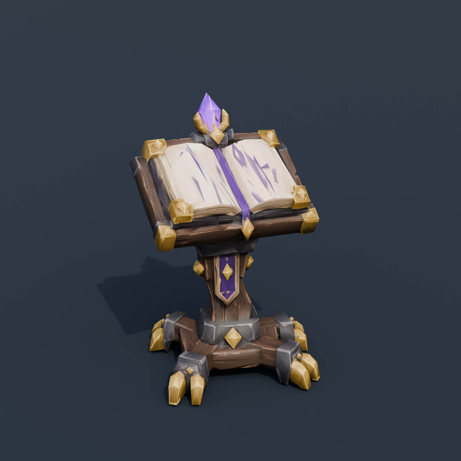 Stylized Low Poly Grimoire Lectern 3D Model