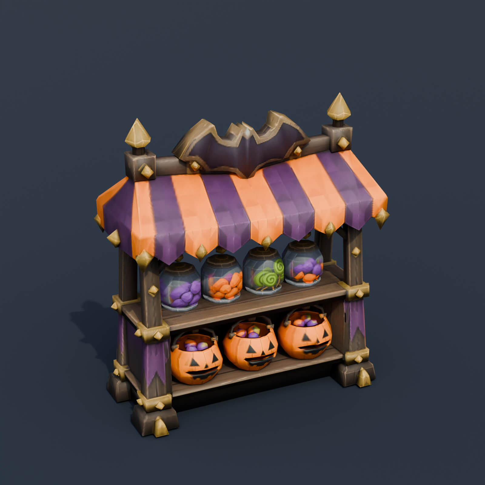 Stylized Low Poly Halloween Market Stall 3D Model