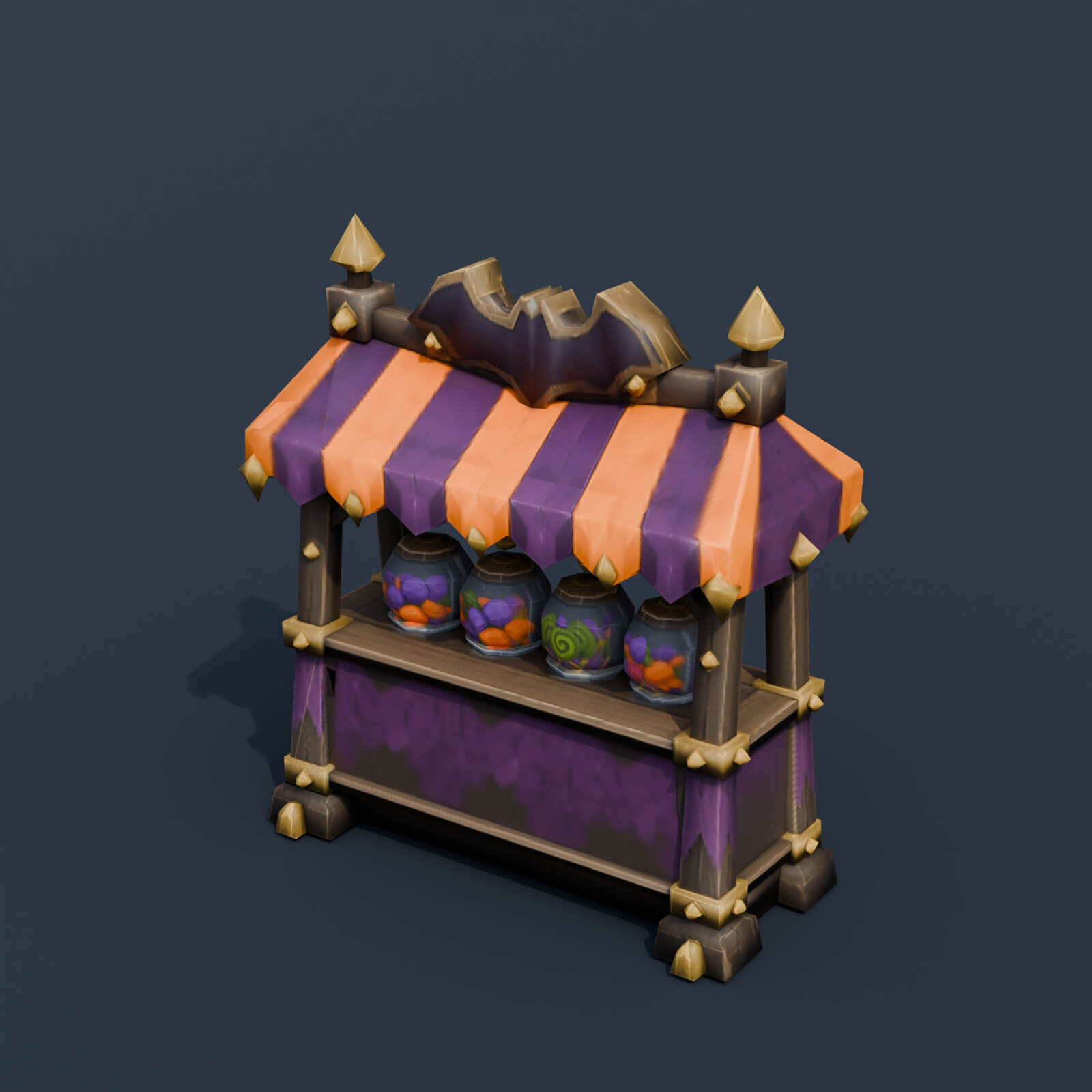 Stylized Low Poly Halloween Market Stall 3D Model
