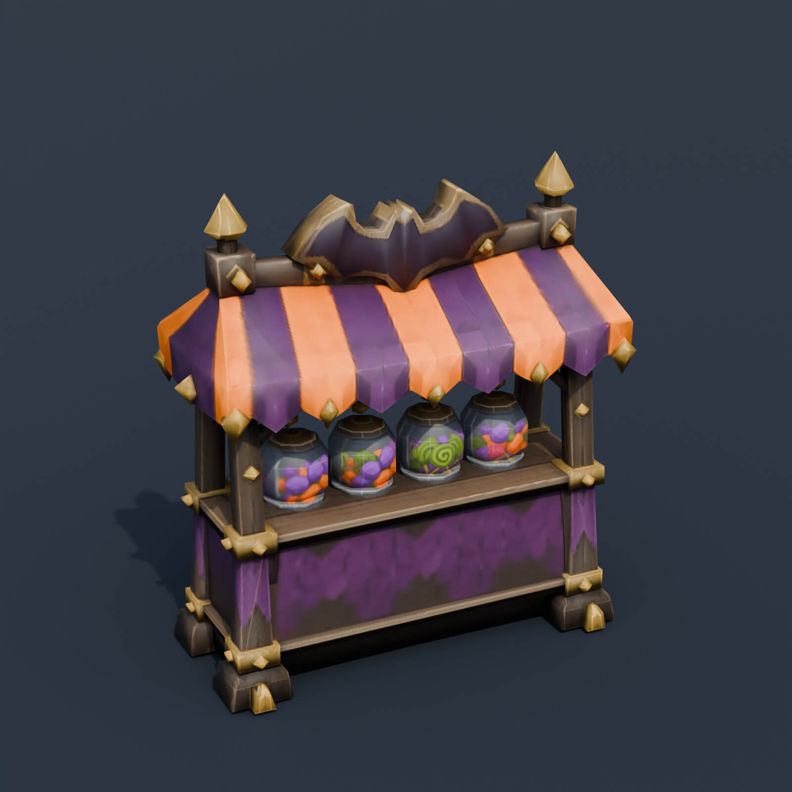 Stylized Low Poly Halloween Market Stall 3D Model