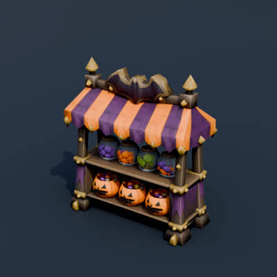 Stylized Low Poly Halloween Market Stall