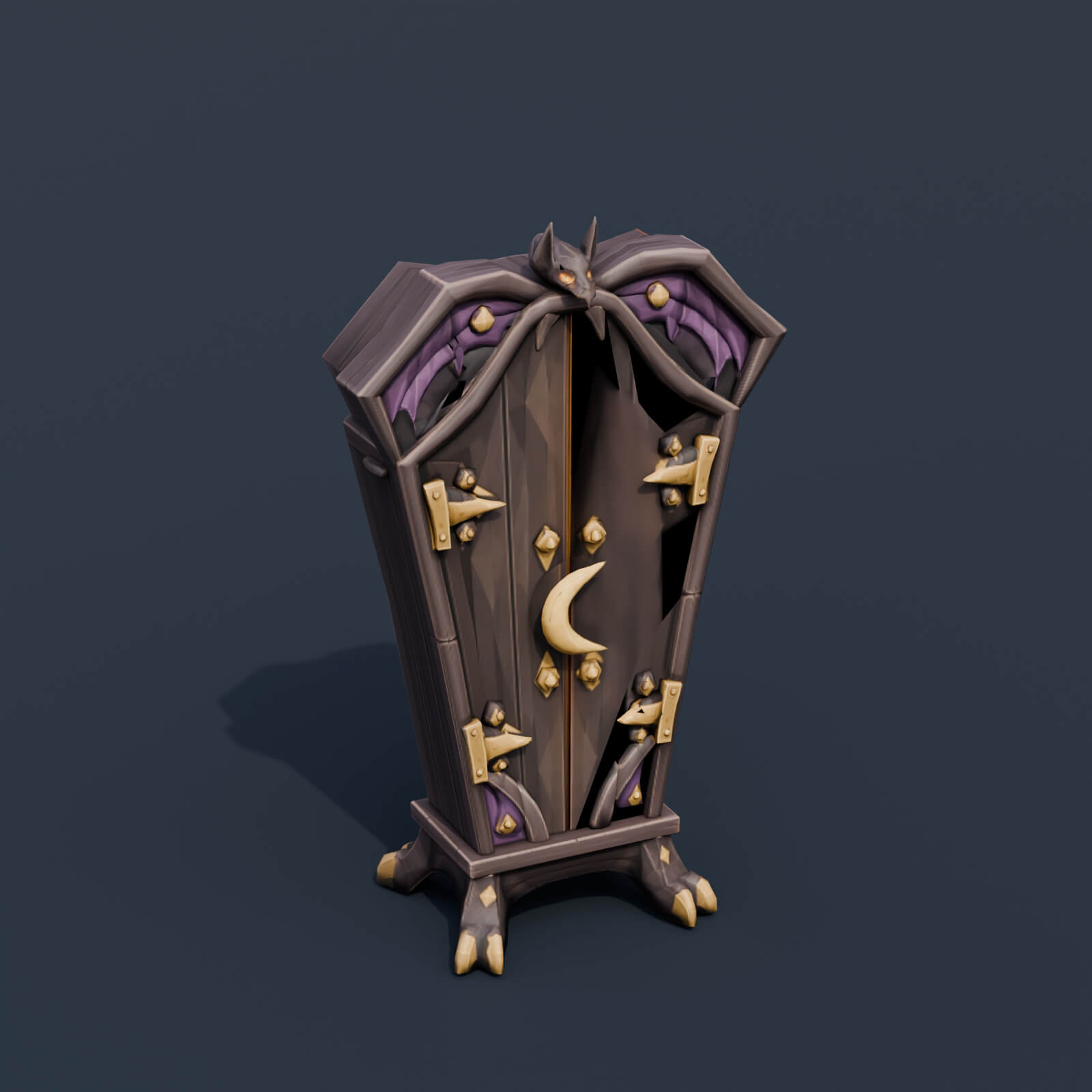 Stylized Low Poly Haunted Coffin Wardrobe 3D Model