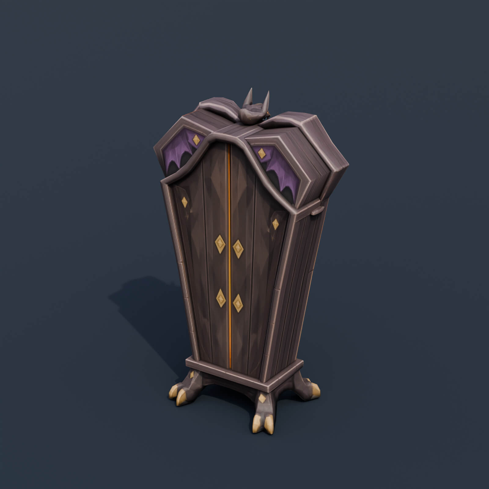 Stylized Low Poly Haunted Coffin Wardrobe 3D Model