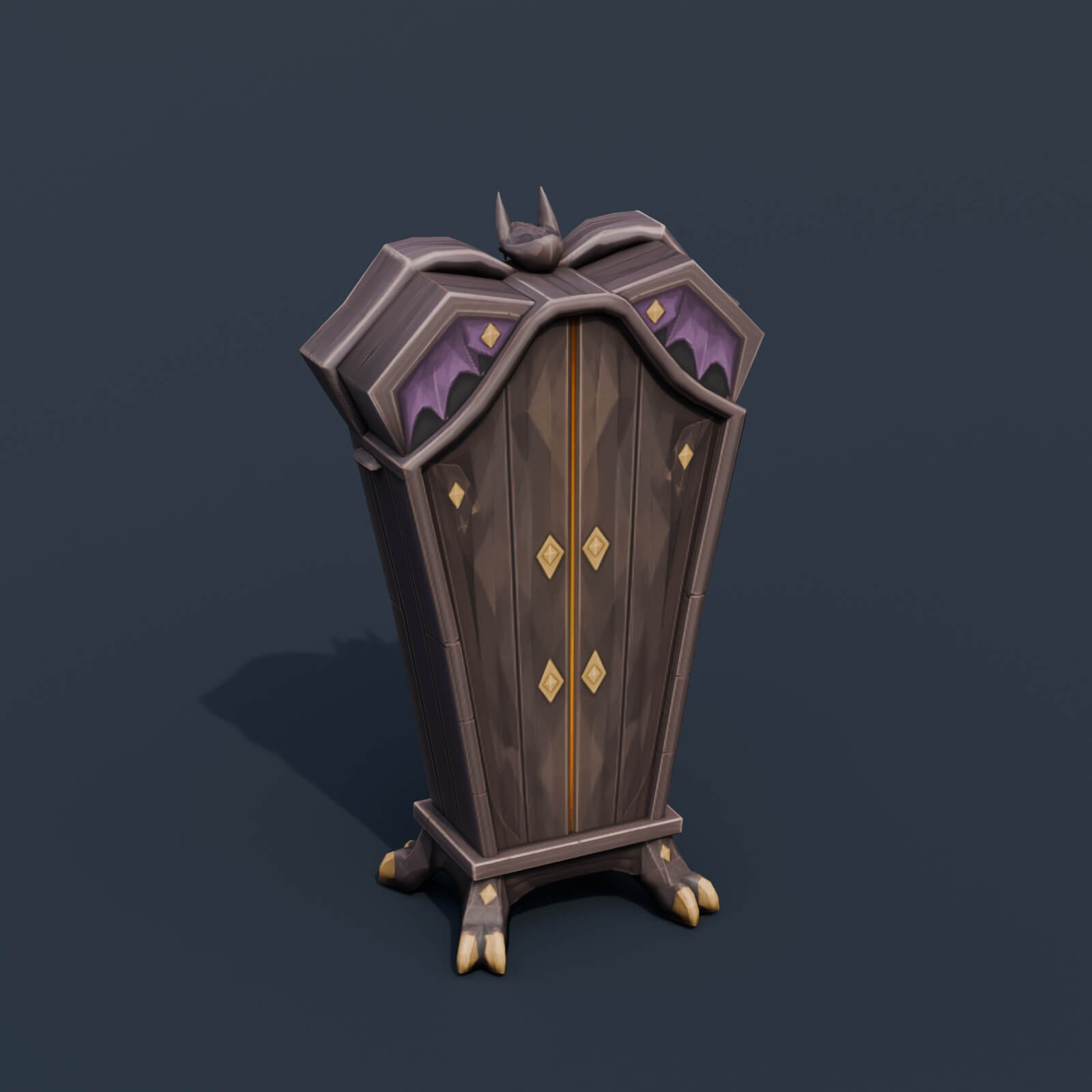 Stylized Low Poly Haunted Coffin Wardrobe 3D Model