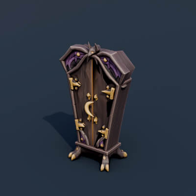 Stylized Low Poly Haunted Coffin Wardrobe
