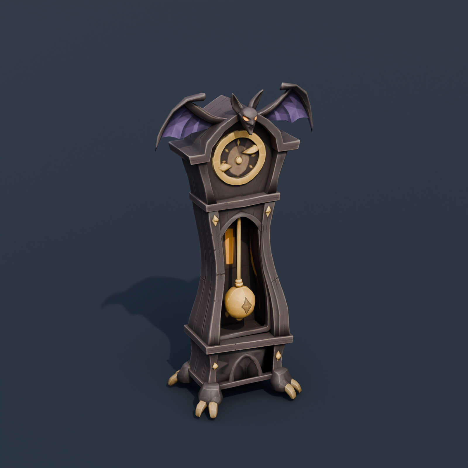 Stylized Low Poly Haunted Grandfather Clock 3D Model