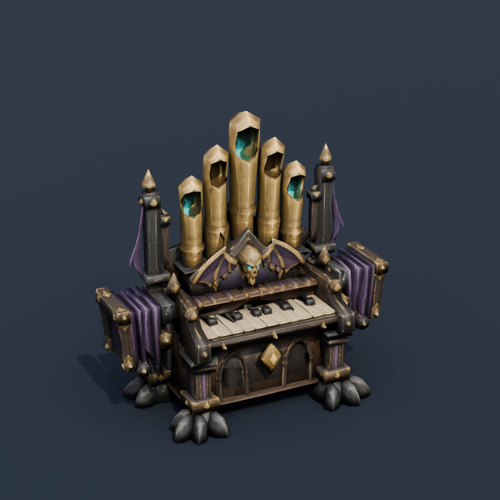 Stylized Low Poly Haunted Mechanical Pipe Organ 3D Model