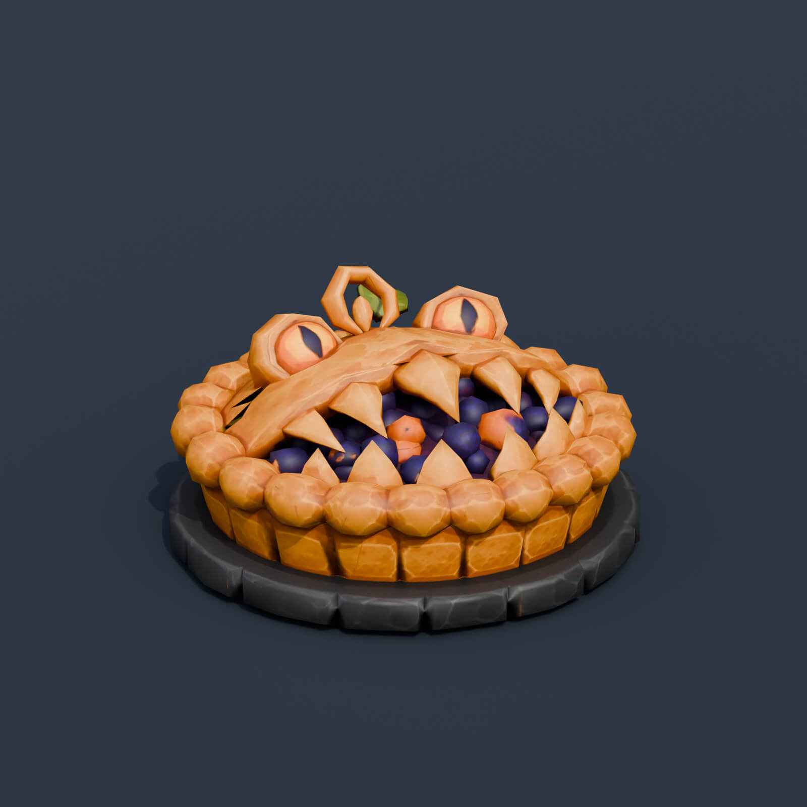 Stylized Low Poly Mimic Pumpkin Blackberry Pie 3D Model