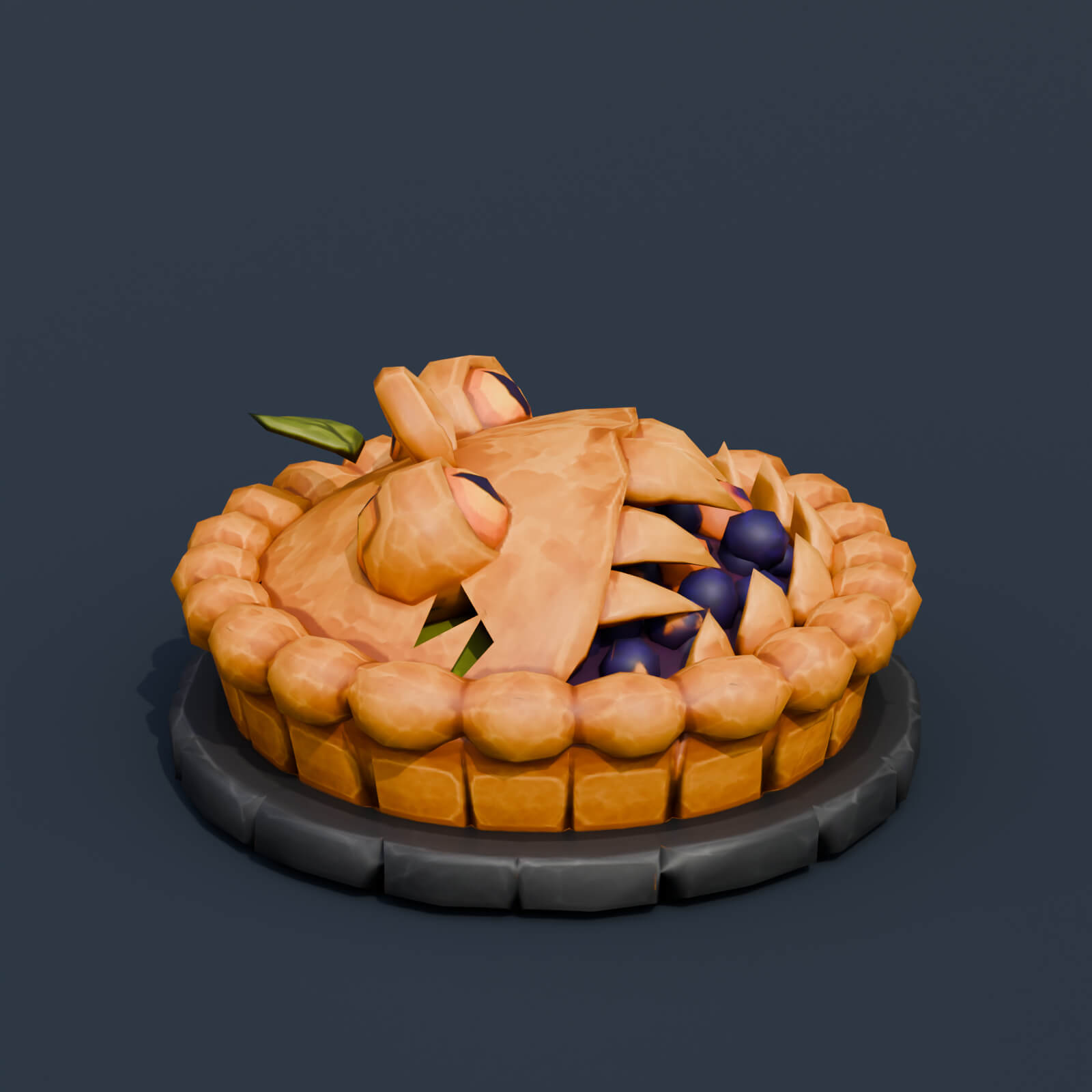 Stylized Low Poly Mimic Pumpkin Blackberry Pie 3D Model