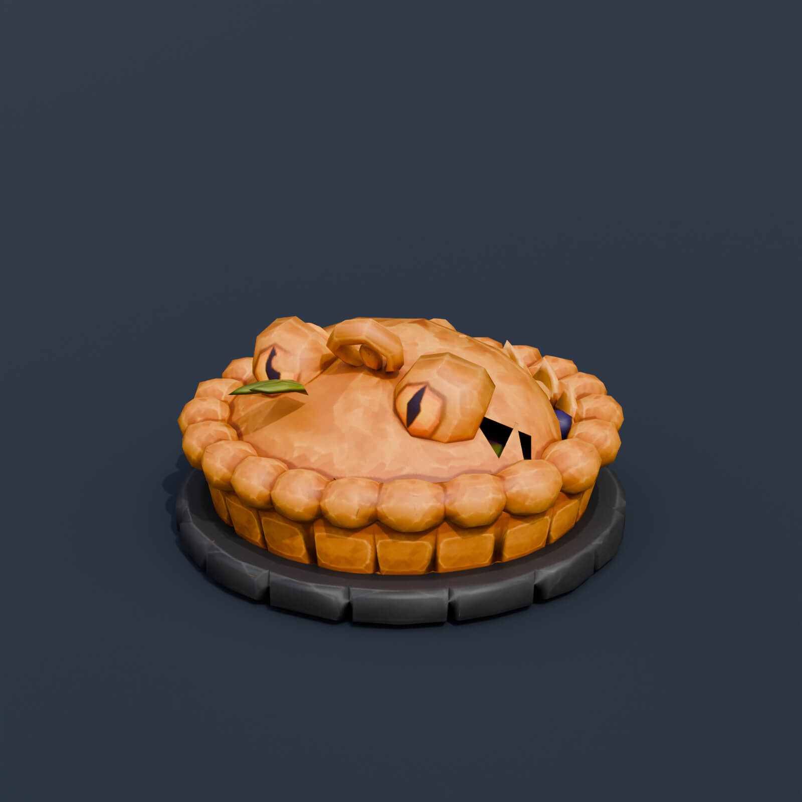 Stylized Low Poly Mimic Pumpkin Blackberry Pie 3D Model
