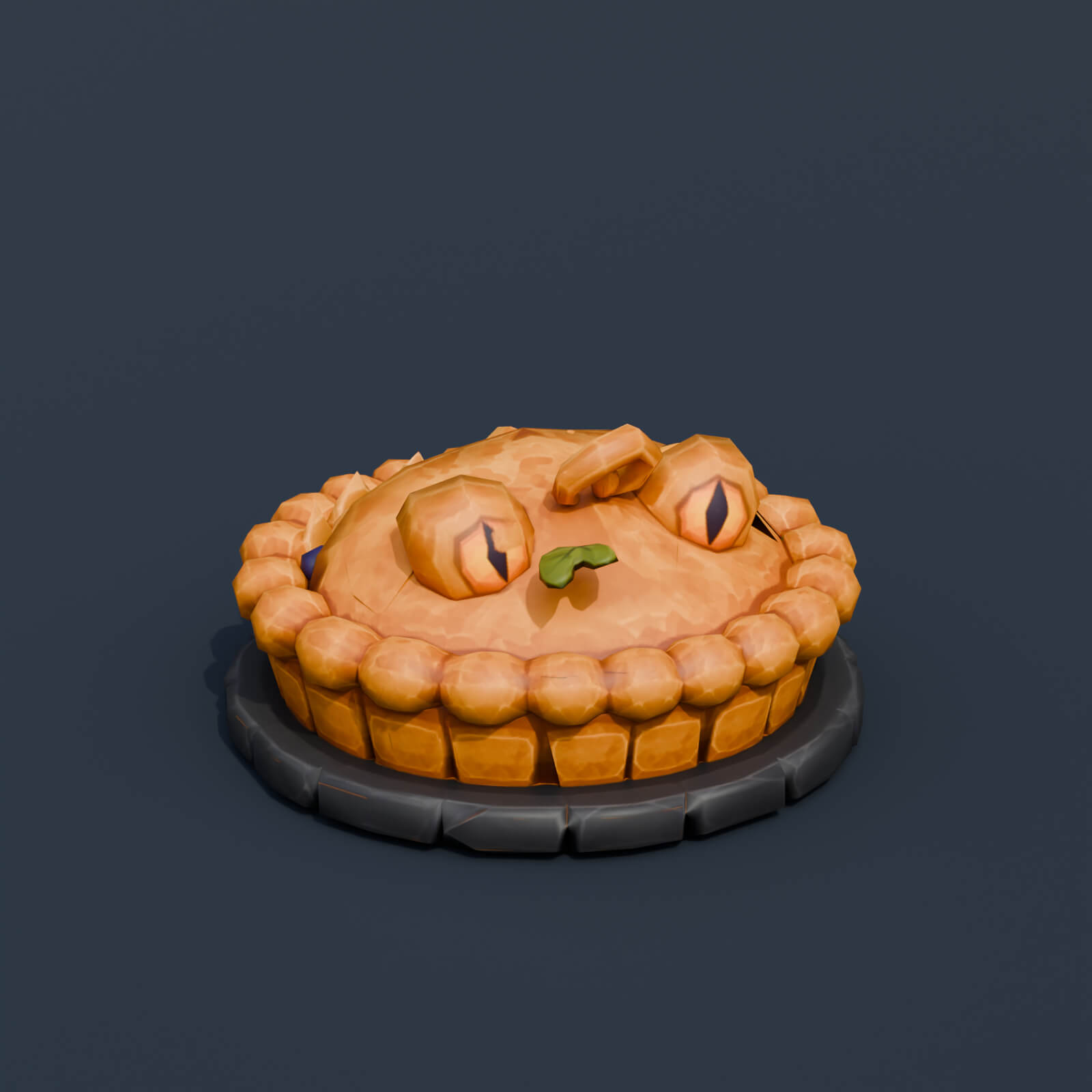 Stylized Low Poly Mimic Pumpkin Blackberry Pie 3D Model