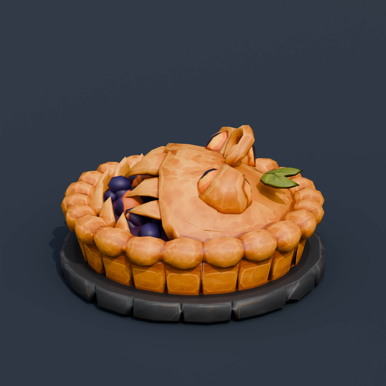 Stylized Low Poly Mimic Pumpkin Blackberry Pie 3D Model