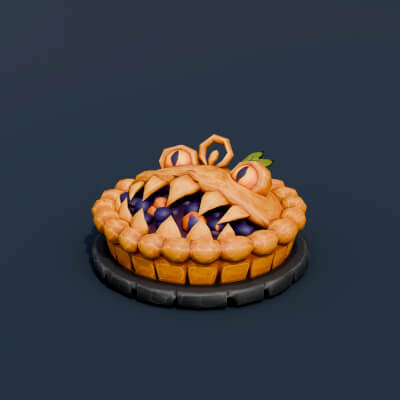 Stylized Low Poly Mimic Pumpkin Blackberry Pie