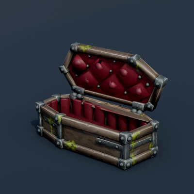 Stylized Low Poly Open Coffin