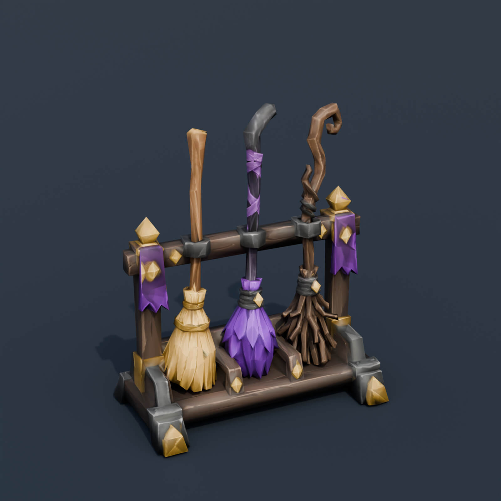 Stylized Low Poly Potion Shelf 3D Model