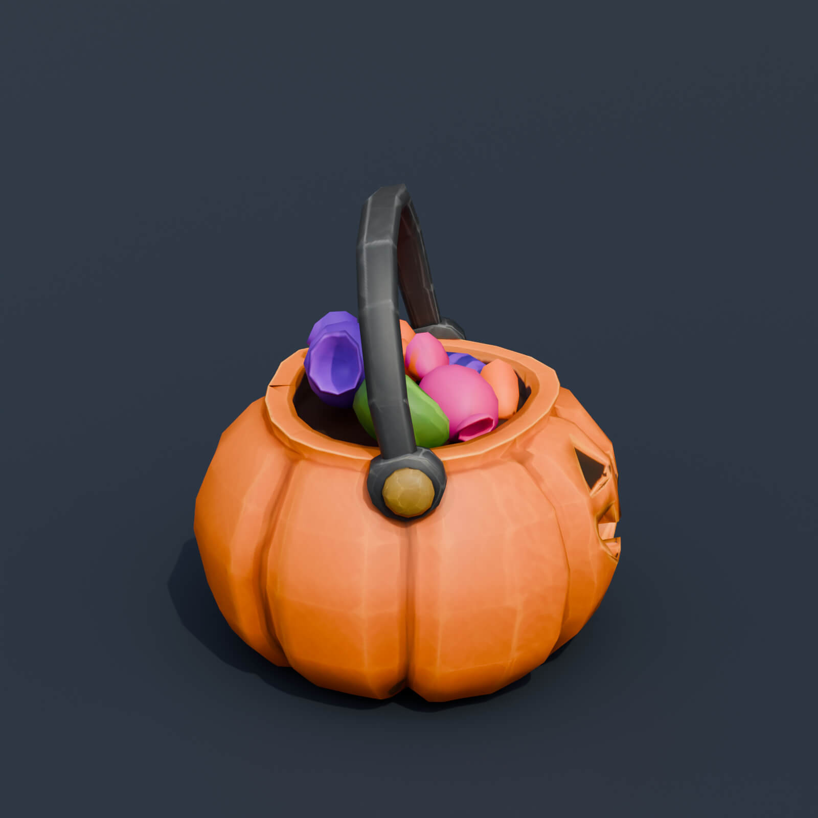 Stylized Low Poly Pumpkin Candy Bucket 3D Model