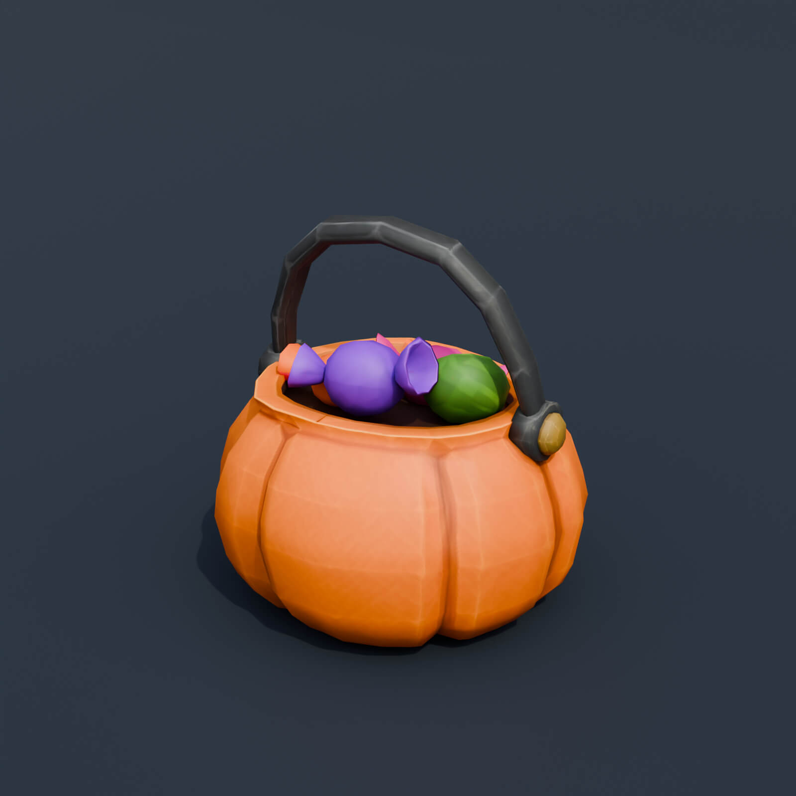 Stylized Low Poly Pumpkin Candy Bucket 3D Model
