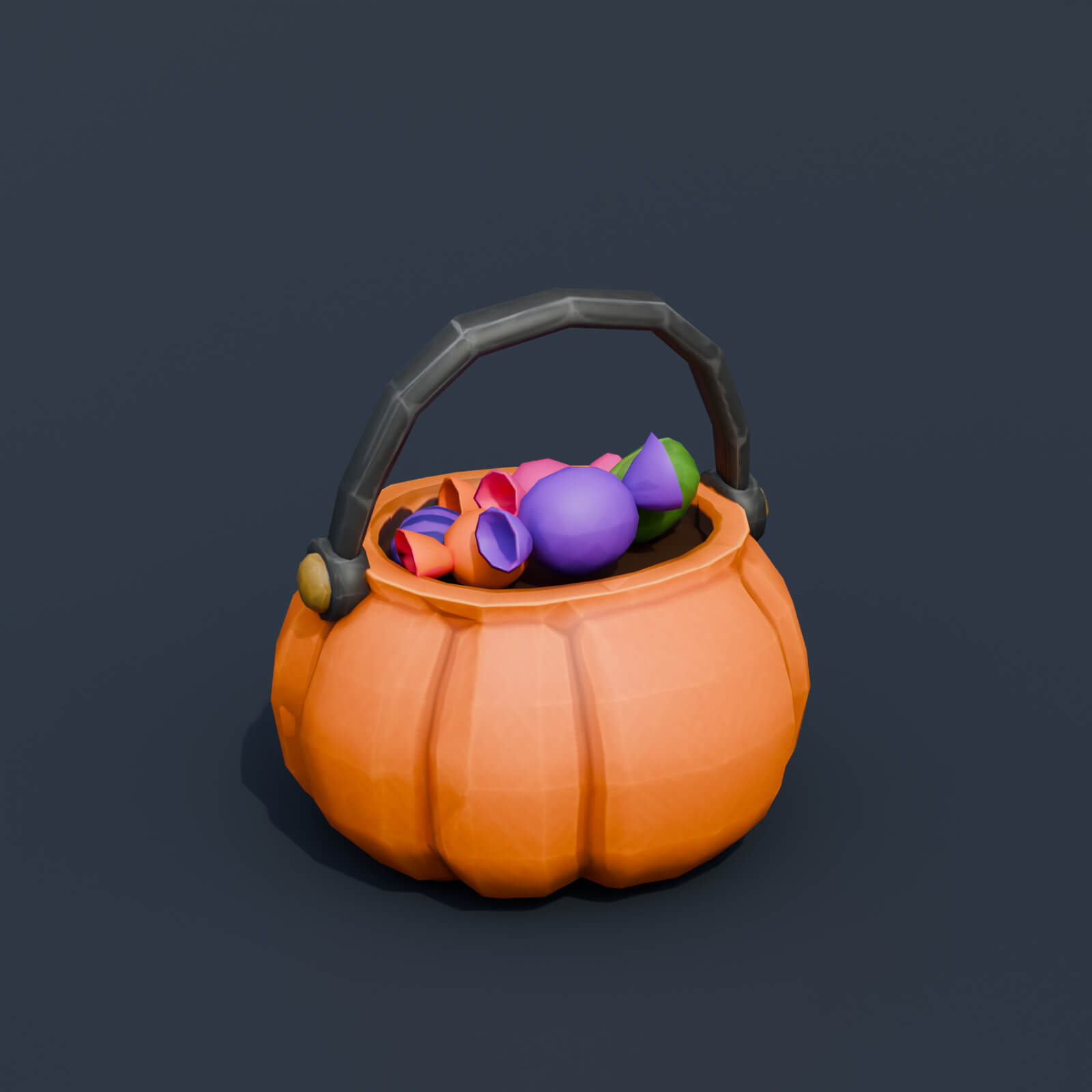 Stylized Low Poly Pumpkin Candy Bucket 3D Model