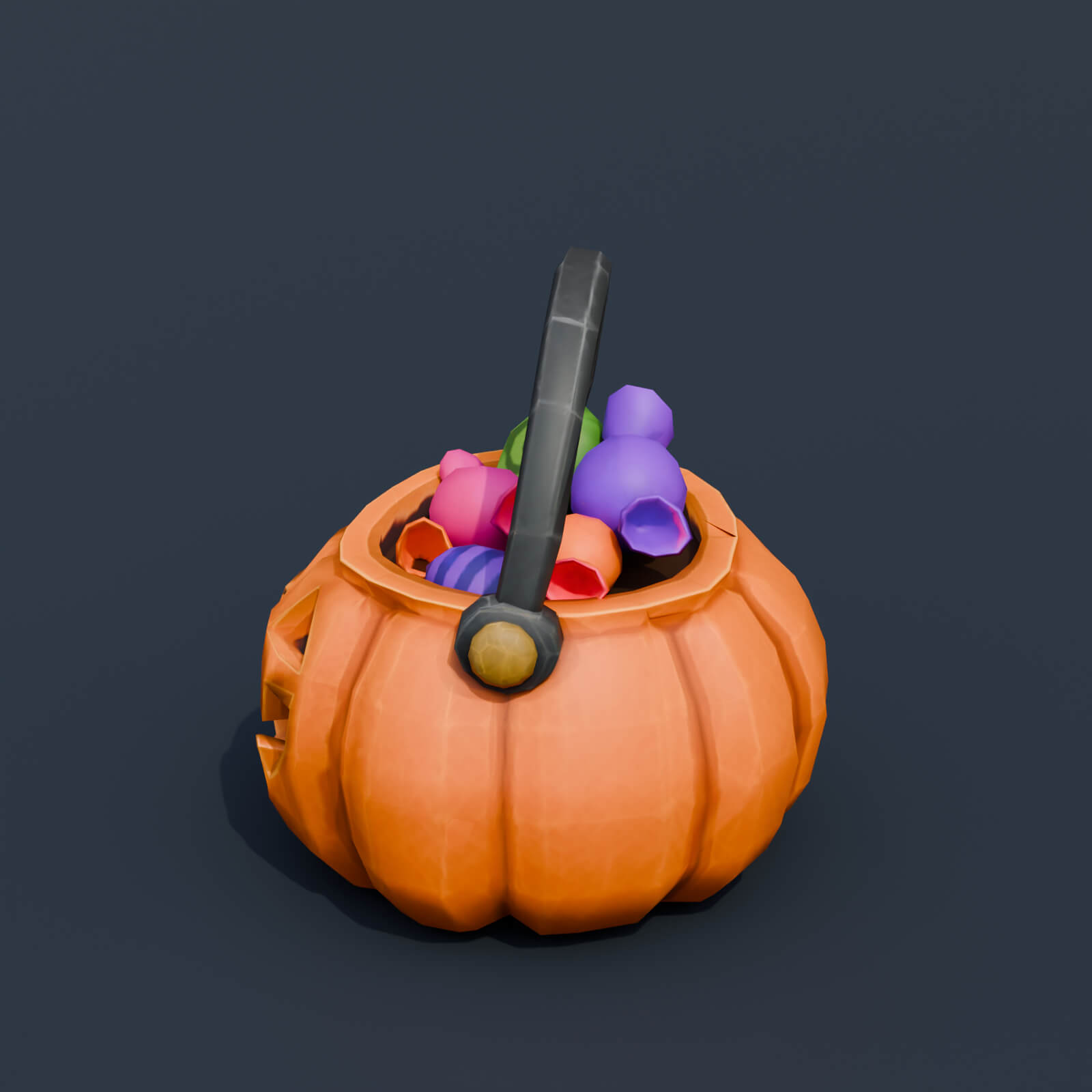 Stylized Low Poly Pumpkin Candy Bucket 3D Model