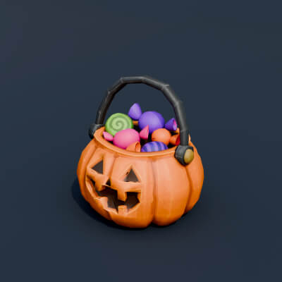 Stylized Low Poly Pumpkin Candy Bucket